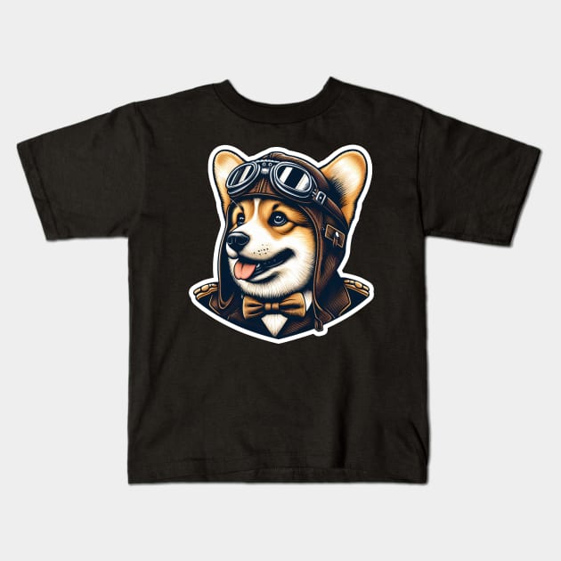 Corgi Pilot Kids T-Shirt by k9-tee